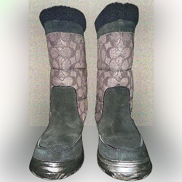 Coach Sherman Winter Boots Fleece Lined Black Suede Logo Print Booties US 5 - Picture 10 of 11
